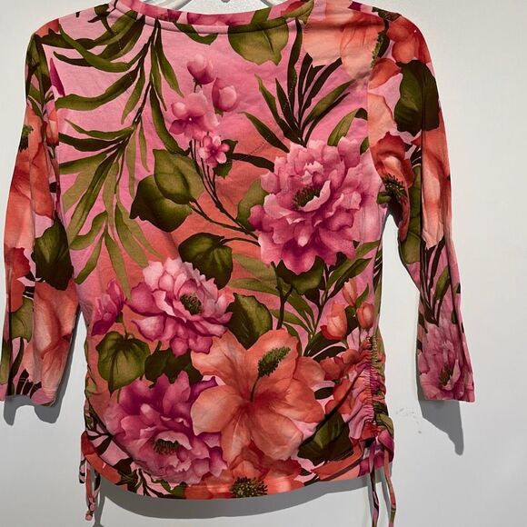 Caribbean Joe Women's Multicolor Floral V-Neck 3/4 Sleeve Blouse Petite Small - Picture 9 of 10